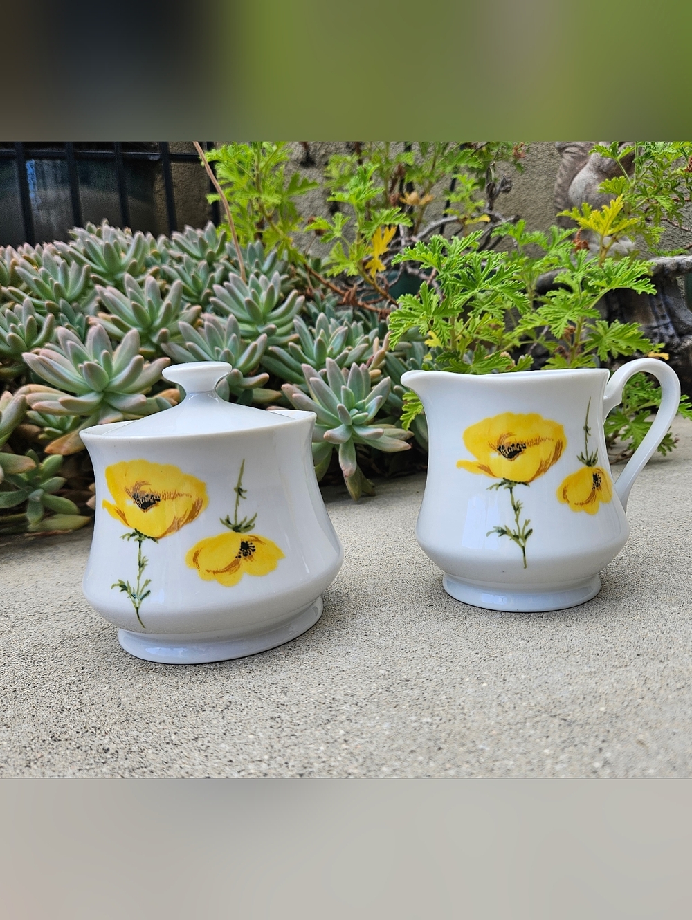 COTILLION by International China NANCY CREAM & SUGAR SET Yellow Poppies JAPAN